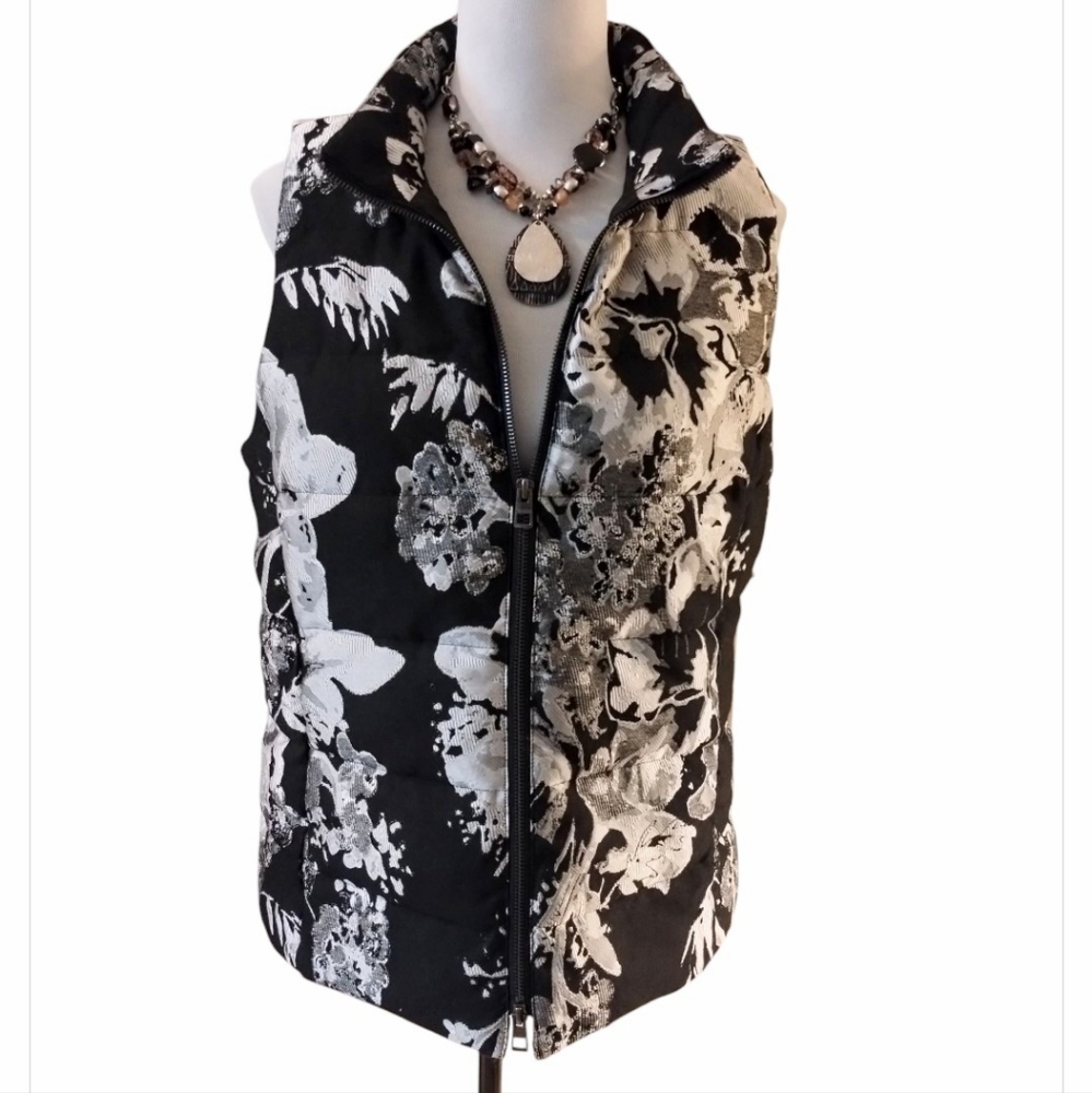 Chico's  Floral Puffer Vest With Zip Up Front Size S